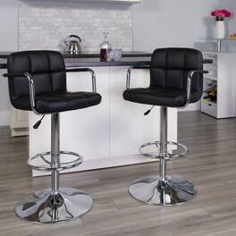 Emma + Oliver - Adjustable Bar Stools | Set of 2 Counter Height Barstools with Back and Armrest - Black