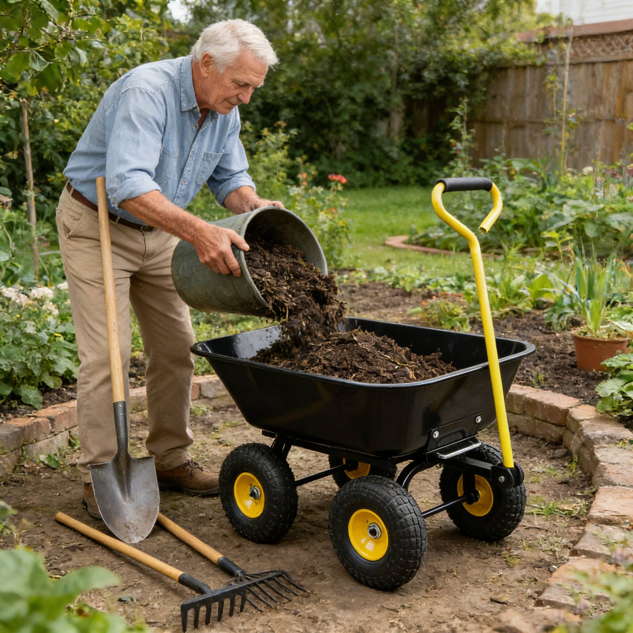 Alt View 4. COWLOWN - Foldable Poly Garden Dump Cart Steel Frame 10in Pneumatic Tire Black - Black.