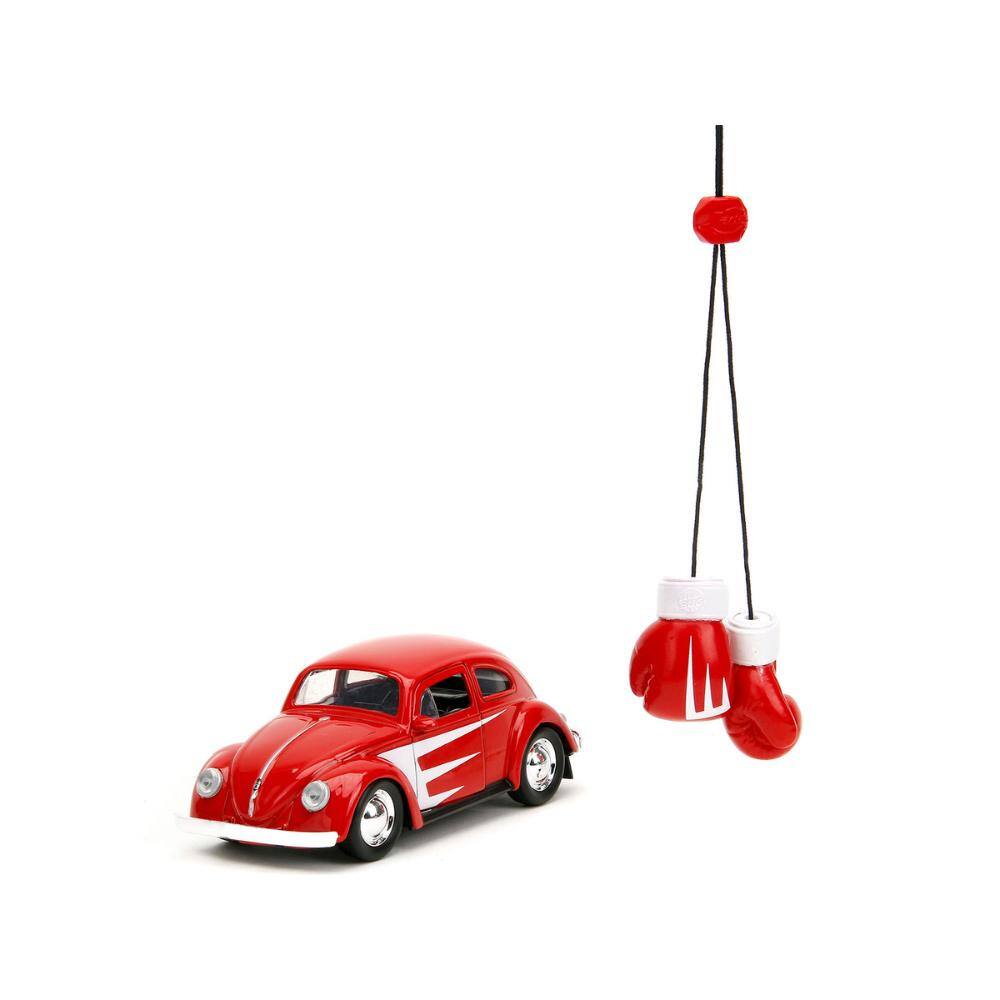 Back. Jada - 1959 Volkswagen Beetle Red with White Graphics and Boxing Gloves Accessory "Punch Buggy" Series 1/32 - Red and White.