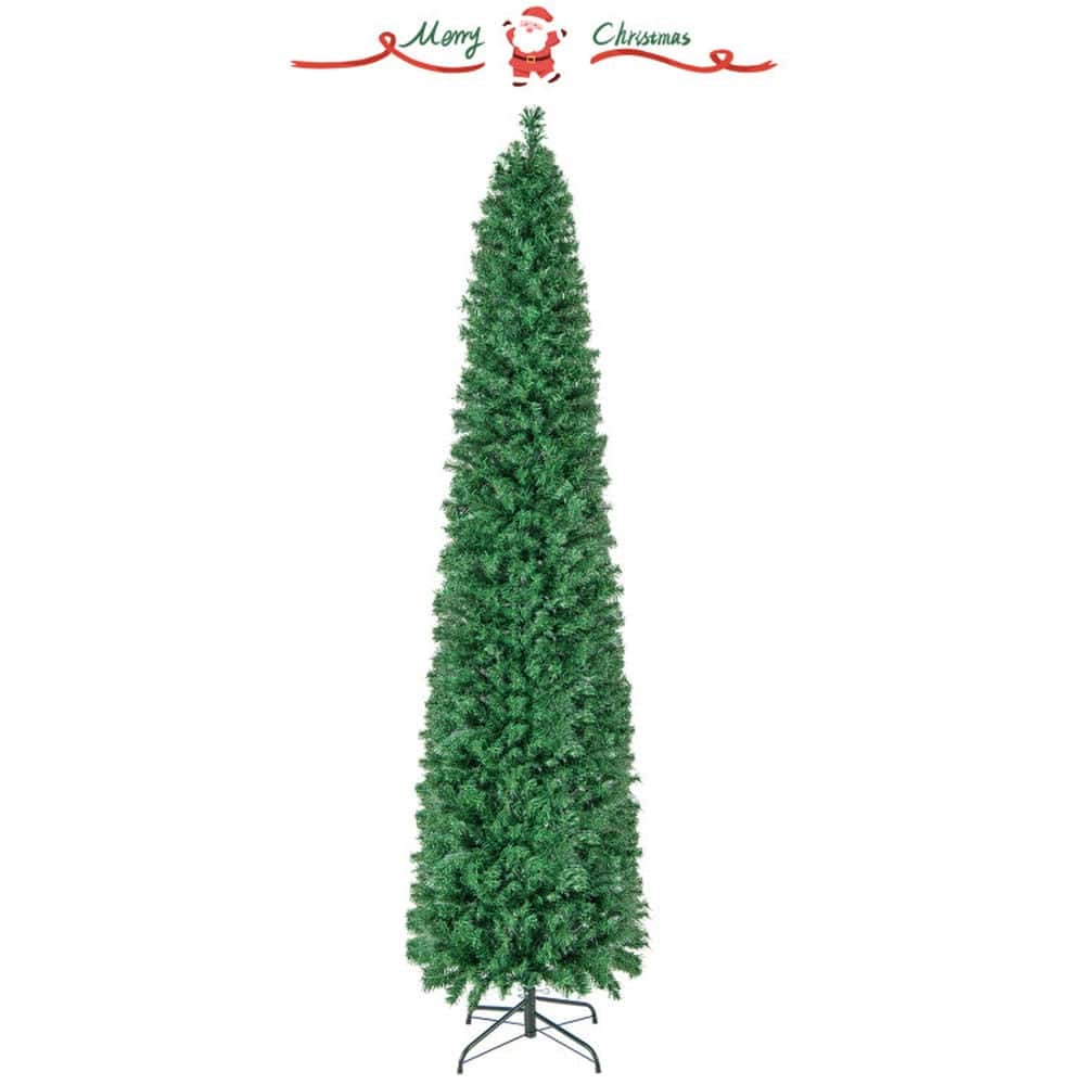Kadyn - Home Party Christmas Tree Decorations,5/6/7/8 FT Pre-Lit Christmas Pencil Tree with Colorful Fiber Optics -8 ft - Green