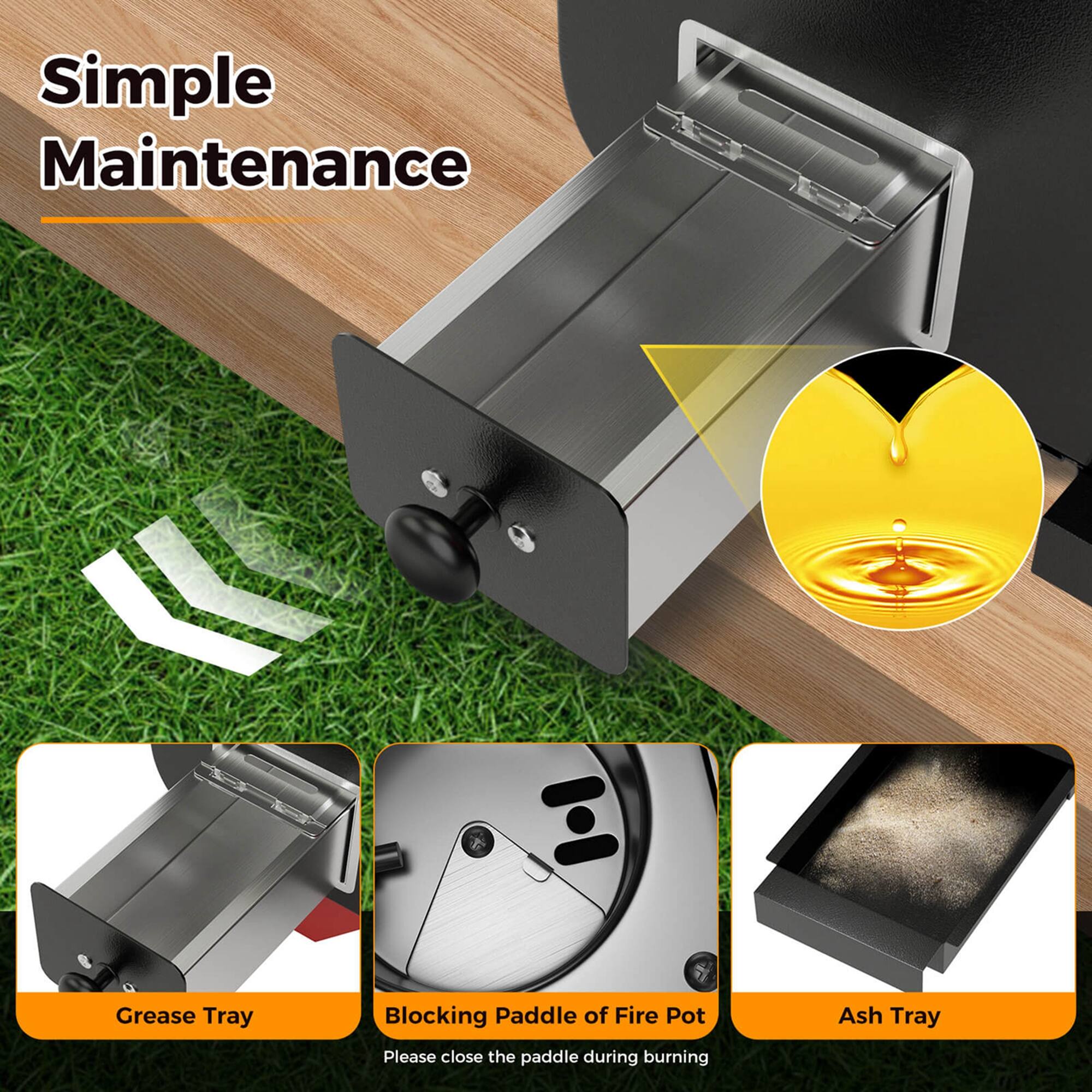 Simple Maintenance Grease Tray Blocking Paddle of Fire Pot Ash Tray Please close the paddle during burning.