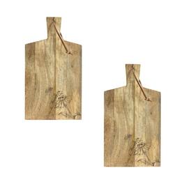 BreeBe - Natural Mango Wood Cutting Board with Etched Floral and Bee Design (Set of 2) - Brown