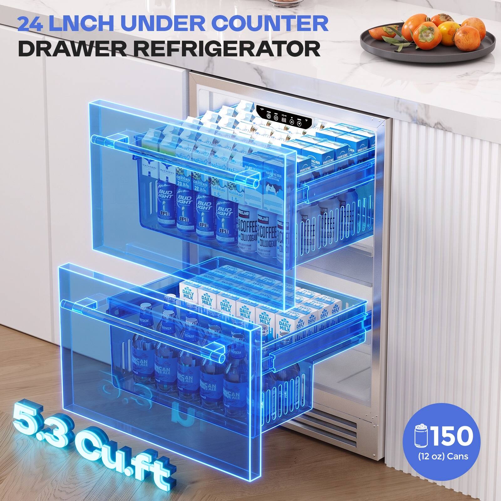 24 INCH UNDER COUNTER DRAWER REFRIGERATOR

5.3 Cu.ft

150 (12 oz) Cans