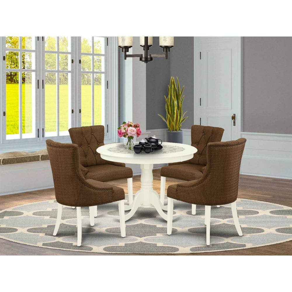 Left. East West Furniture - Dining Room Set Linen White - Brown.
