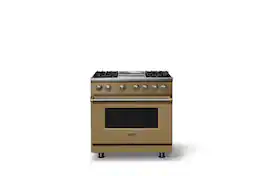 Viking - 36"W. Pro5S 5.6 Cu. Ft. Freestanding Self-Clean Sealed 4B LP DF Convection Range/Grdl-Golden Hour/Brushed Brass - Golden Hour