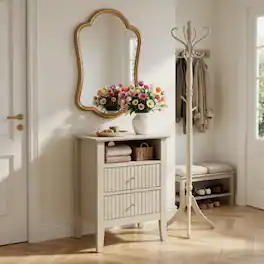 LUCKY ONE - 18" Assembled Fluted Nightstand 2-Drawer Gold Knobs - Beige
