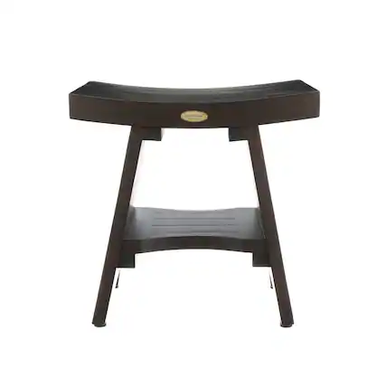 Front. DecoTeak - DecoTeak® Serenity® 18" Teak Wood Shower Bench with Shelf in Woodland Brown Finish - Woodland Brown.