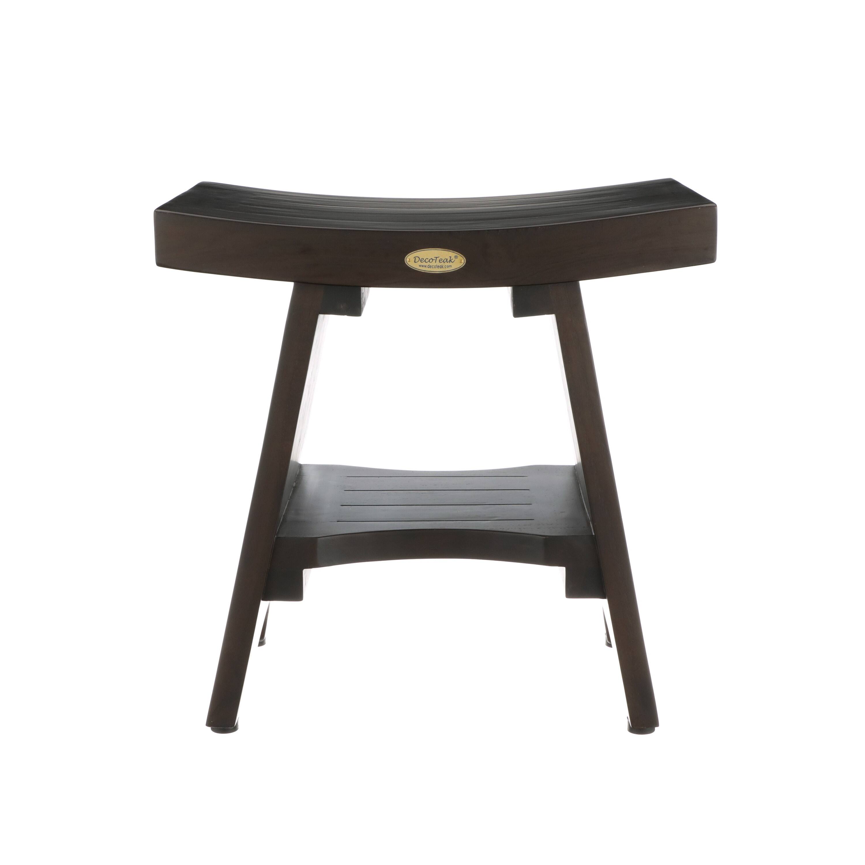 Front. DecoTeak - DecoTeak® Serenity® 18" Teak Wood Shower Bench with Shelf in Woodland Brown Finish - Woodland Brown.