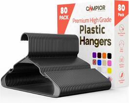 Campior - Plastic Hangers – 80-Pack, Heavy-Duty, Slim, Space-Saving, Non-Slip Notches, for Dresses, Suits, Jackets & More - Gray
