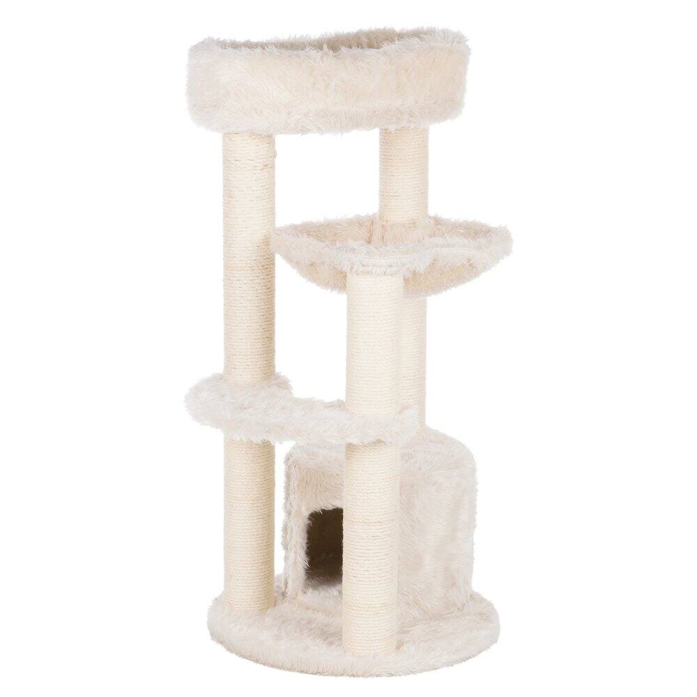 Front. TRIXIE - Baza Junior Jute & Plush 3-Level 39" Cat Tower, Scratching Posts and Condo - Cream.