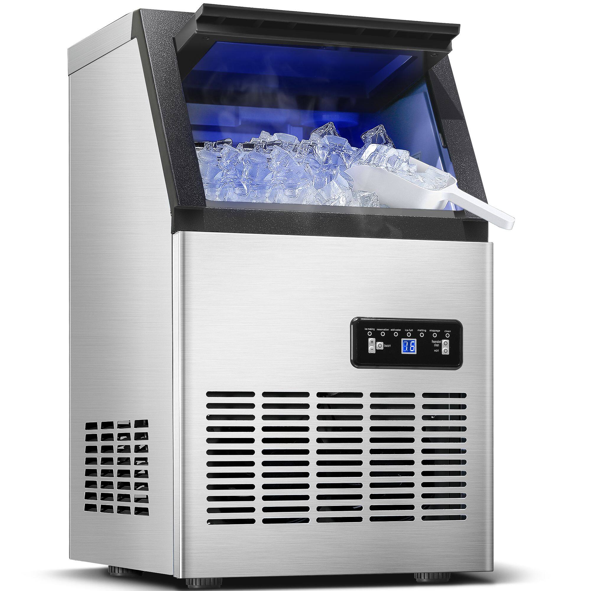Front. COWLOWN - 80-110 LBS/24H Freestanding Stainless Steel Ice Maker Self-Cleaning 2 Water Inlet Modes for Restaurant Home Bar - Stainless Steel.