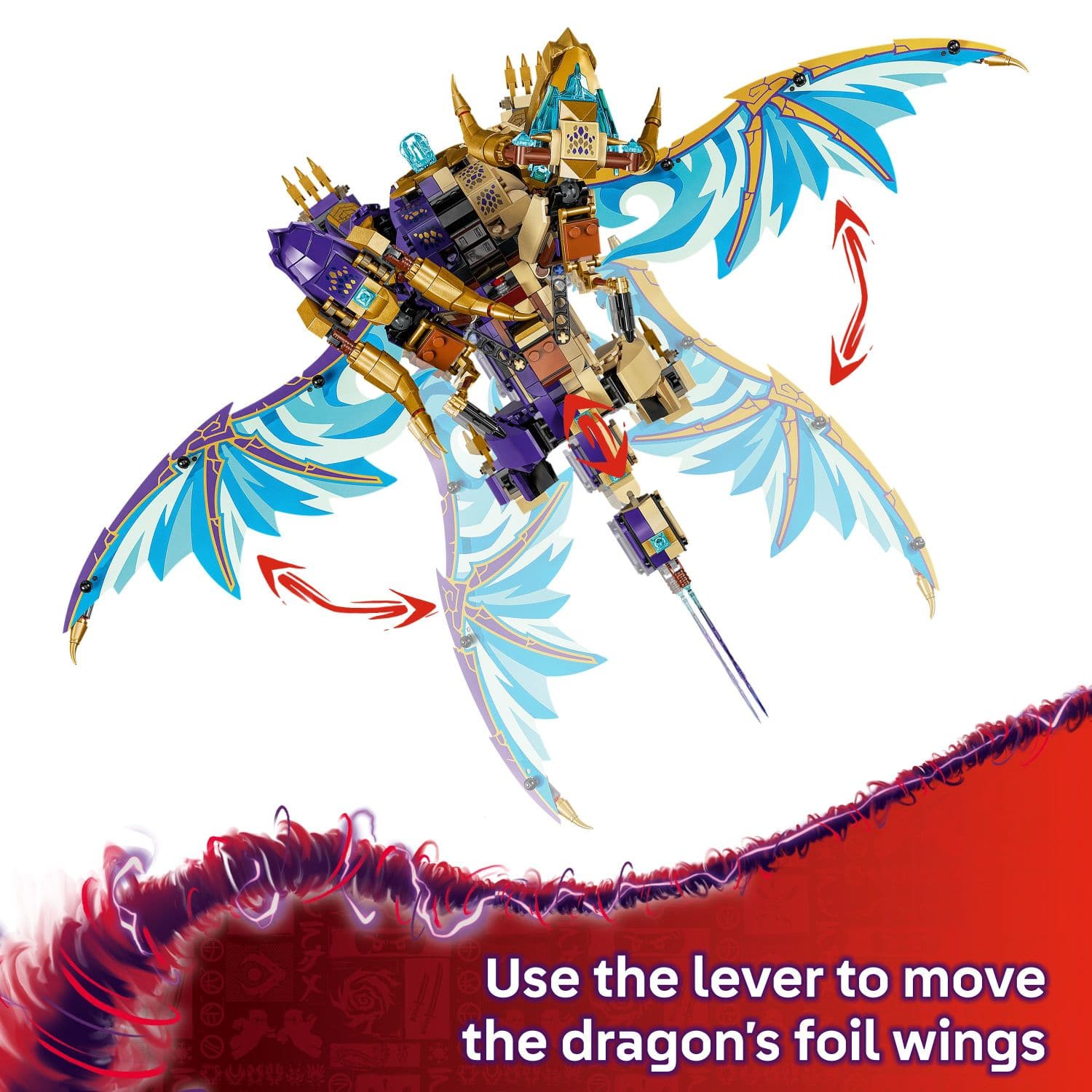 Use the lever to move the dragon's foil wings.
