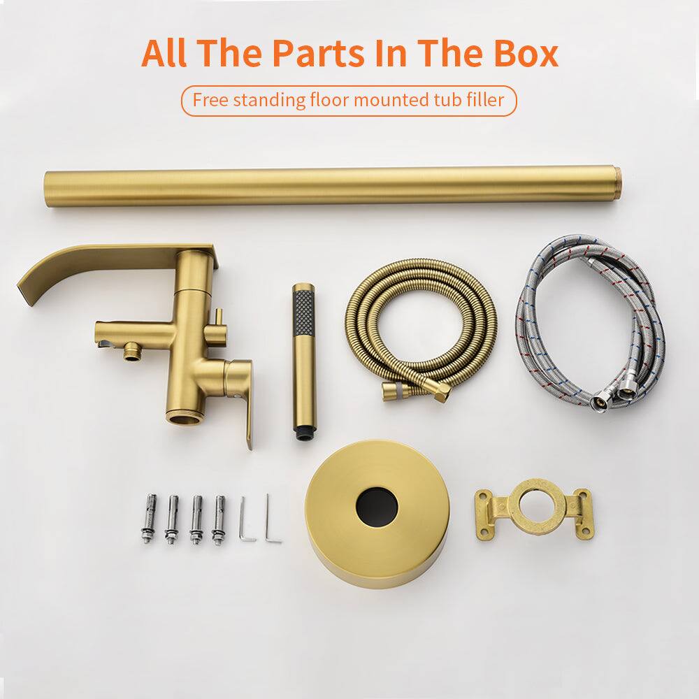 All The Parts In The Box  
Free standing floor mounted tub filler