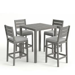 Martha Stewart - Bedford 3 Piece Aluminum Patio Set, 2 Bar Stools with Cushions, 35.5" Square Patio Table - Gray