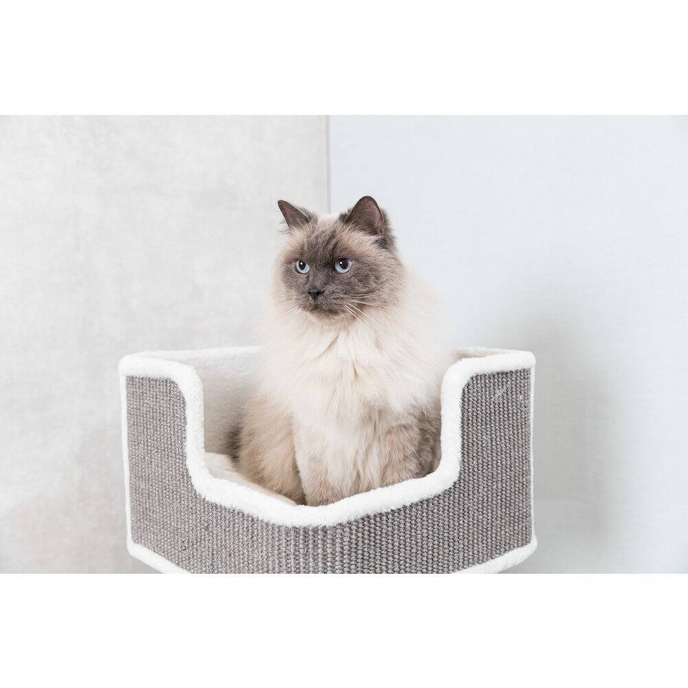 Alt View 2. TRIXIE - Ava XXL Jute & Plush 2-Level Cat Tree with Scratching Post & Condo - Gray/White.