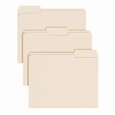 Front. Staples - Staples File Folder, 1/3-Cut Tab, Letter Size, Manilla, 100/Pack (ST62727) - Manilla.