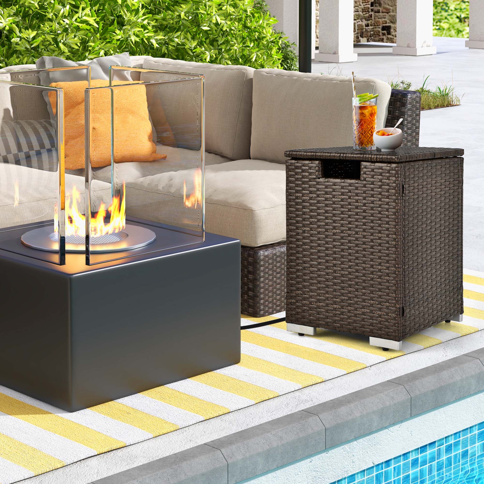 Alt View 4. Costway - Costway 16" Rattan Propane Tank Cover Hideaway Side Table 20 lbs Propane Gas Holder - Brown.