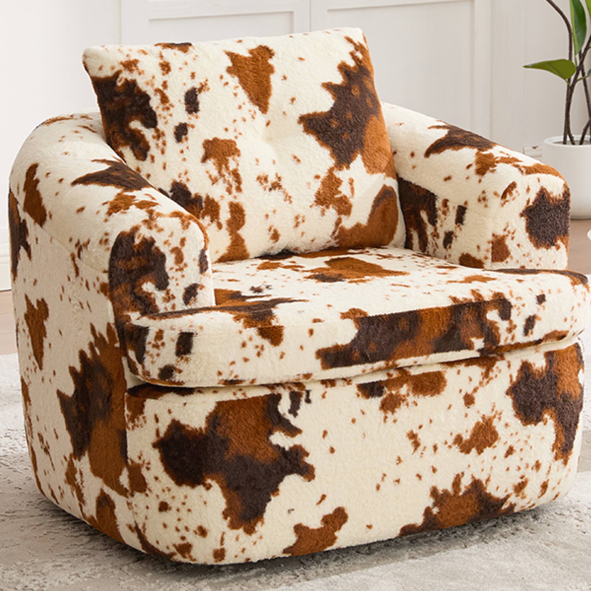 Back. GOODSILO - Modern 360-Degree Swivel Accent Barrel Chair with Dual-Layer Cushion Design for Living Room and Office - Beige+Brown.