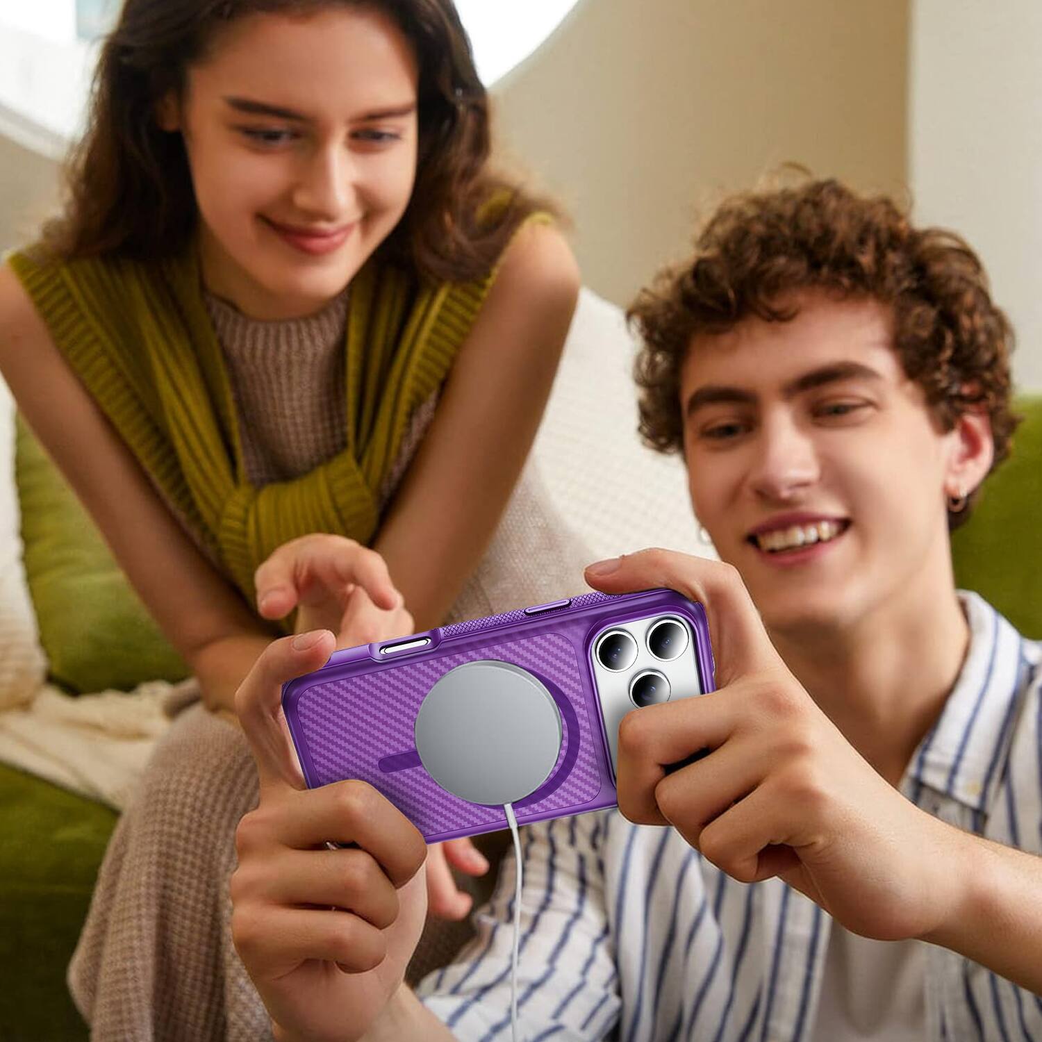 Alt View 4. Equipd - Case for iPhone 18 Pro Max / 17 Pro Max (6.9"), MagSafe Compatible, Carbon Fiber Texture Shockproof Grip Bumper Cover - Purple.