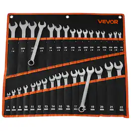 VEVOR - Combination Wrench Set, 32-Piece SAE and Metric, 12-Point Box End and 15° Angled Open End Combination Wrenches - Silver