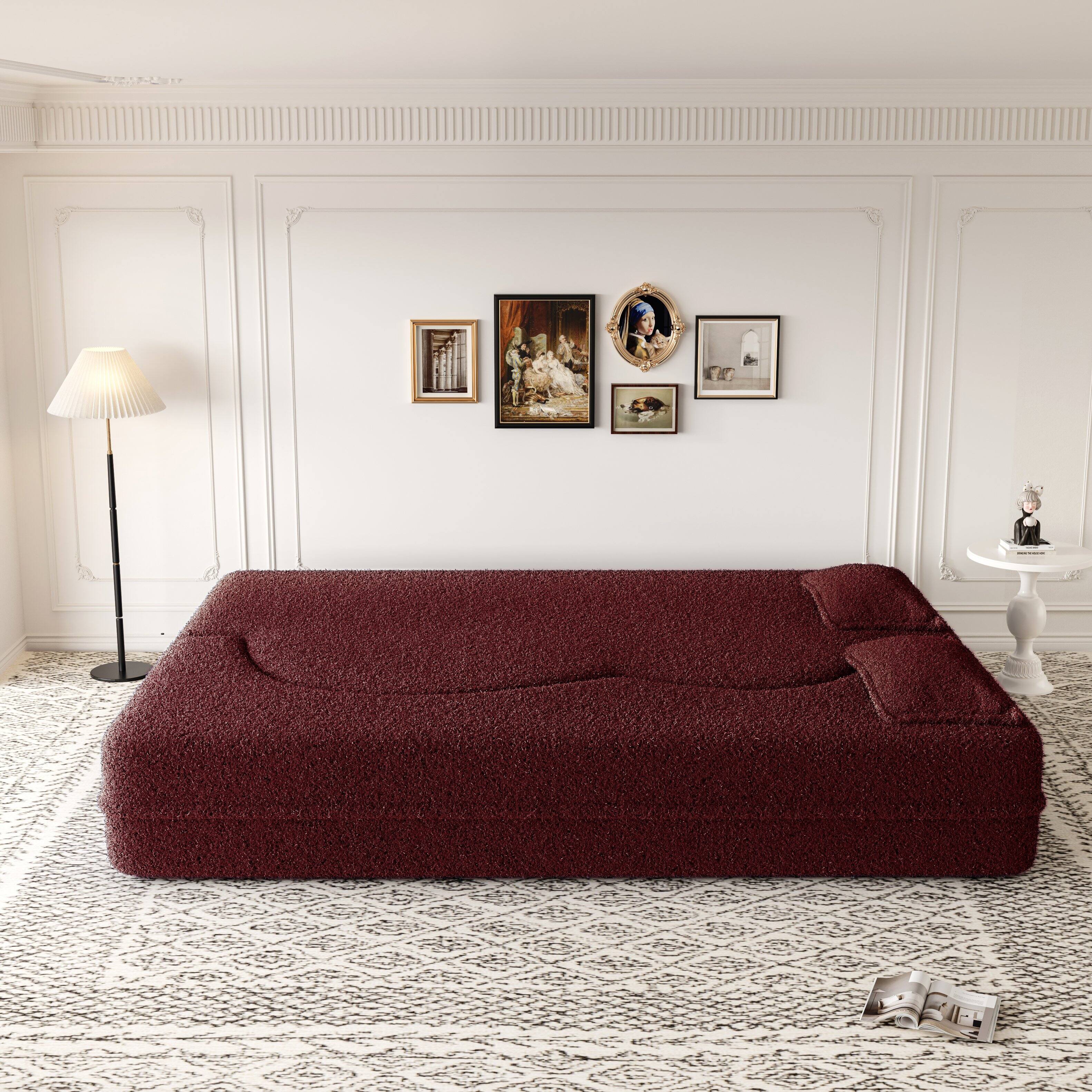 Alt View 6. Trinkets Crazed - Convertible Sleeper Sofa Bed,15" Thick Full Size Folding Floor Couch, Teddy Fabric Foam-Filled Futon Loveseat Couch - Burgundy.