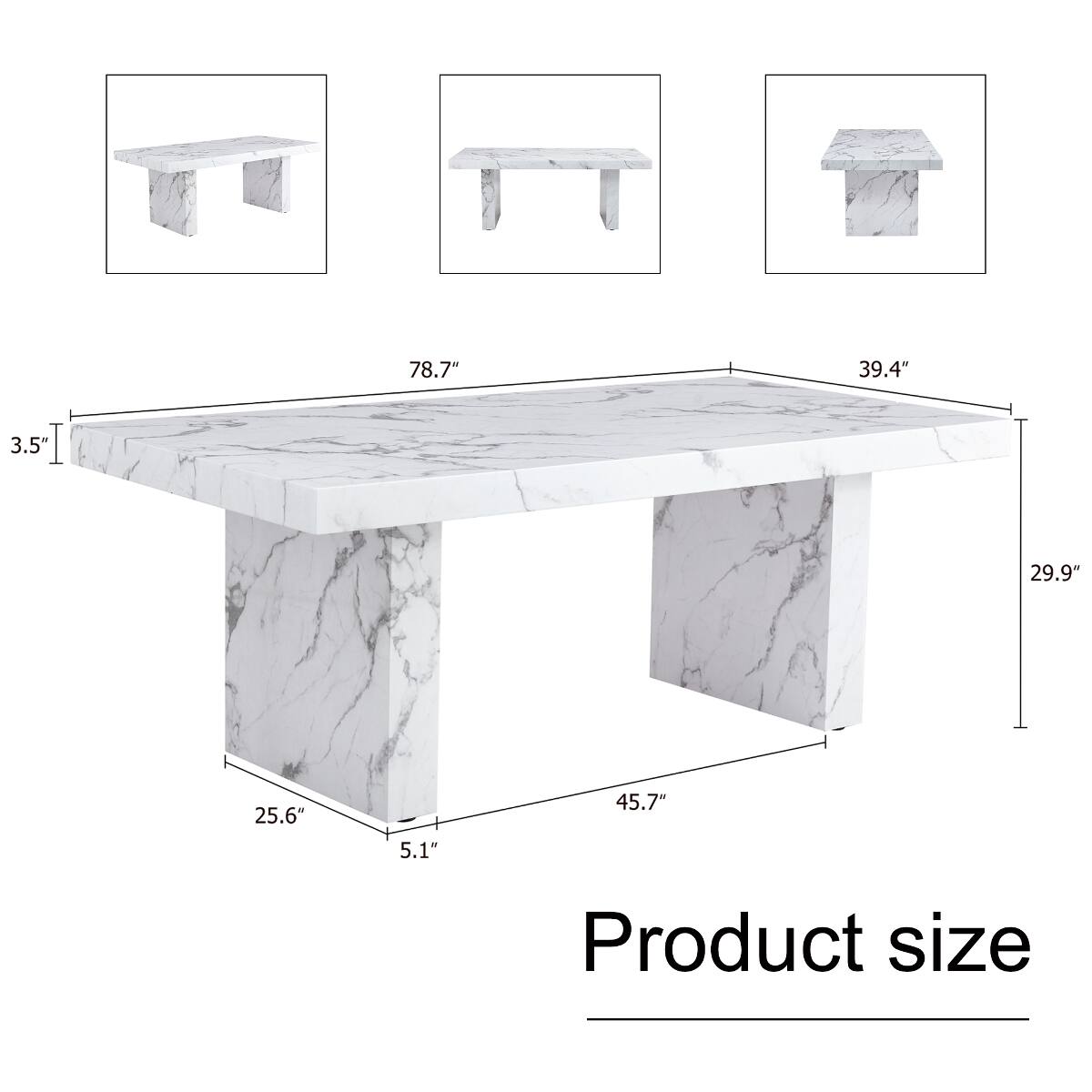 78.7"  
39.4"  
3.5"  
29.9"  
25.6"  
45.7"  
5.1"  

Product size