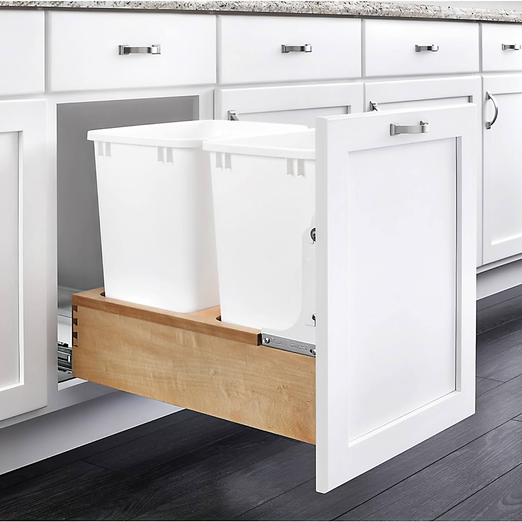 Alt View 3. Rev-A-Shelf - Rev-A-Shelf Double 35 qt. Maple Bottom Mount Pullout Waste Container,4WC-18DM2 - Natural maple/White.