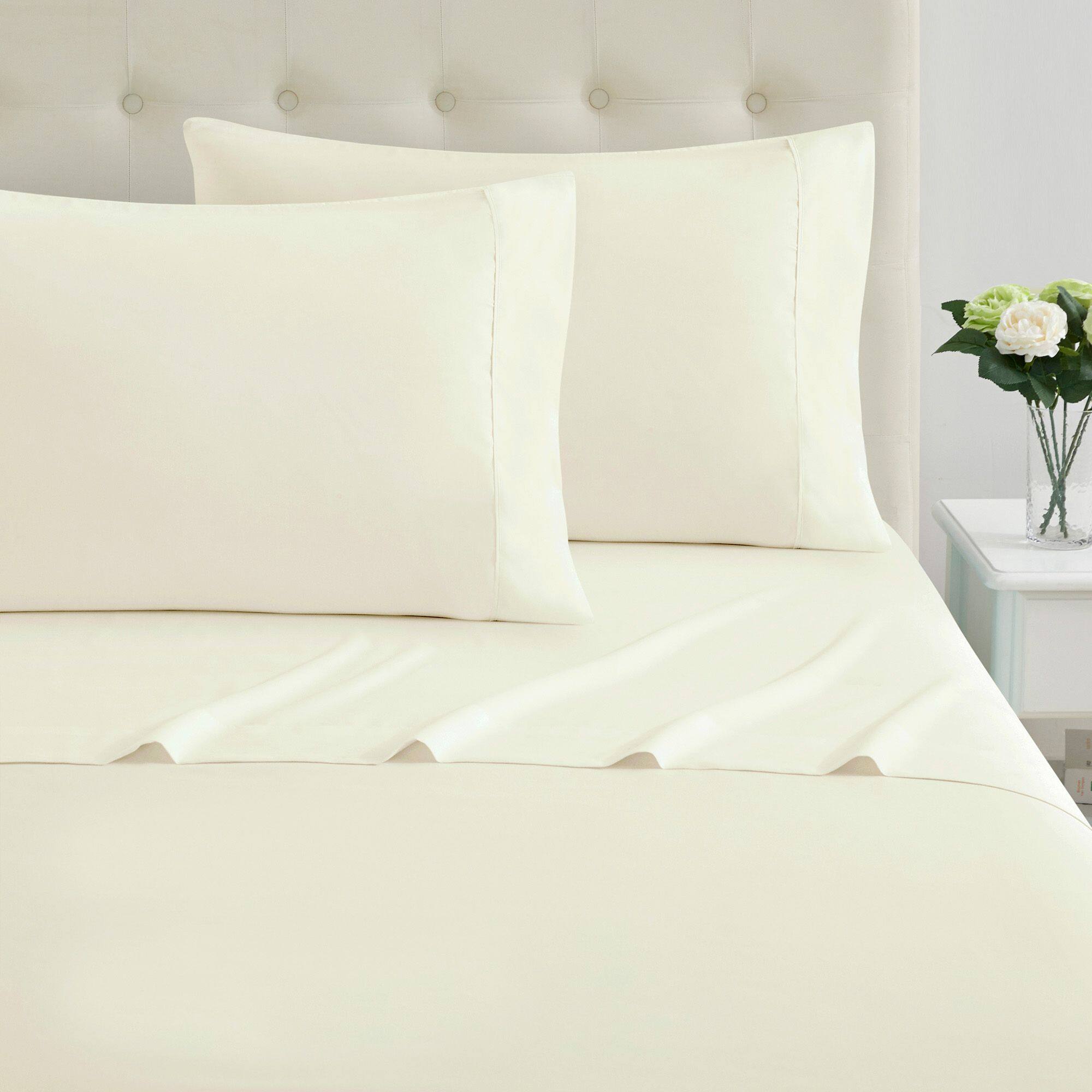 Angle. Sweet Home Collection - King, 4 Piece 100% Cotton 400 Thread Count Sheet Set - Ivory.