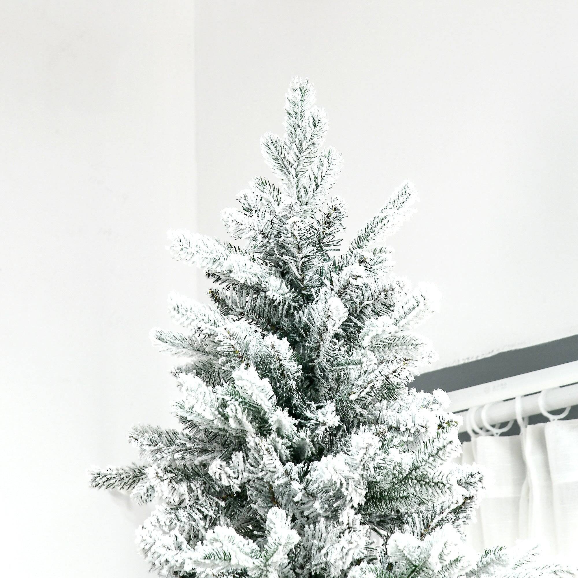 Back. BreeBe - 9 Foot Pine Snow Flocked Artificial Christmas Tree with 616 Realistic Cedar Branches - Green.