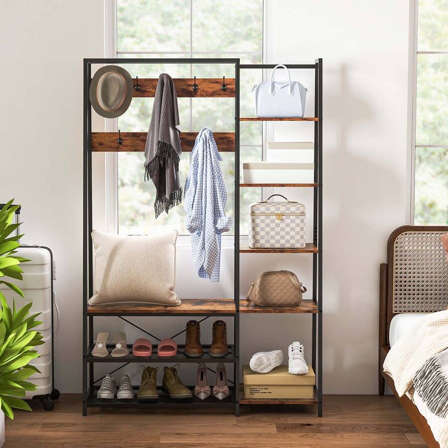 Costway 1 PC 5 In 1 Entryway Coat Rack Storage Shoe Bench Freestanding ...