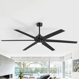 Breezary - 72'' Indoor/Covered Outdoor LED Ceiling Fan with 3-Color Light, 6-Speed DC Motor, Remote & 7″/12″ Downrods - Matte Black