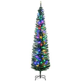 PULUZ - 7' Artificial Pencil Christmas Trees Holiday Decoration with Colorful LED Lights, Steel Base, Skinny Shape - Green