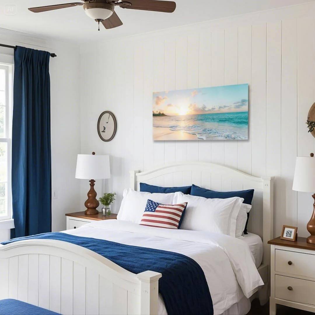 Alt View 3. Hirose Alice - Goldfoilart Ocean Beach Sunset Canvas Wall Art for Bedroom Seascape Paintings Coastal Picture Framed Artwork - Window Seagull 36"L x 24"W.