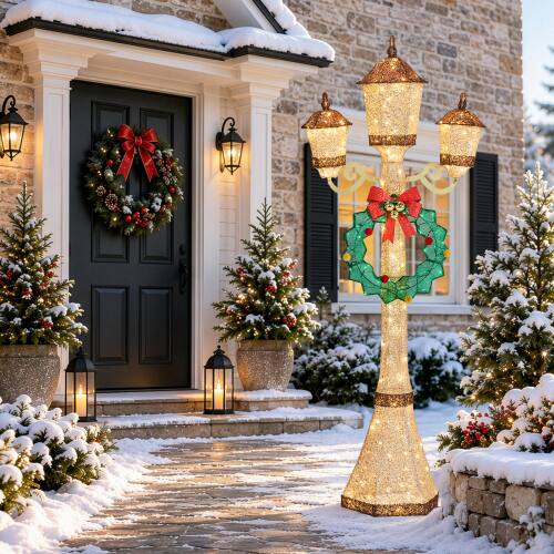 Alt View 9. Winado - 6FT Christmas Lamp Post with Wreath, Pre-lit Lights for Indoor Outdoor Porch Lawn Yard Holiday Displays Decorations - Gold.