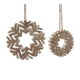 BreeBe - Cut-Out Wood Snowflake Ornament (Set of 12) - Brown