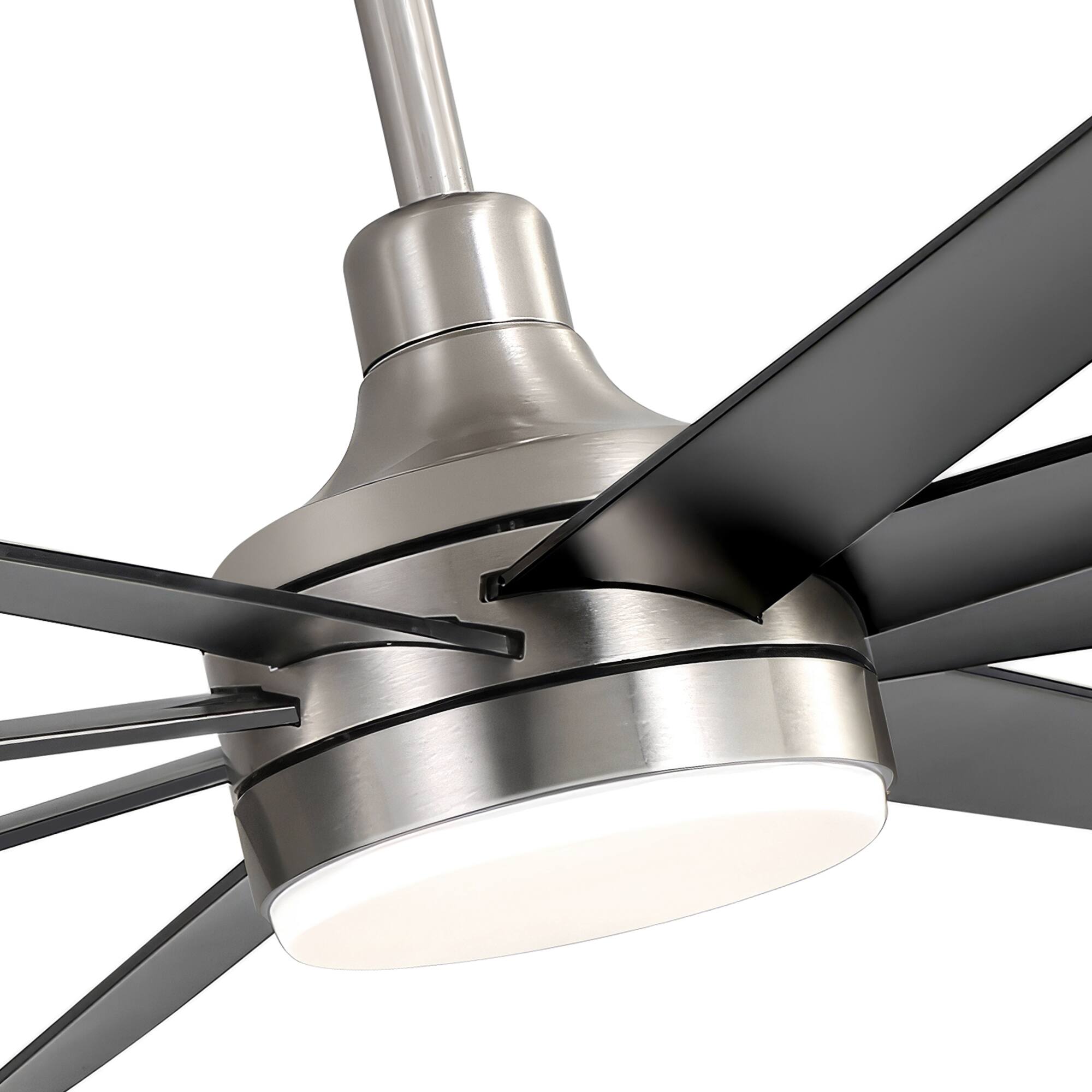 Left. Breezary - 72" Large Indoor Ceiling Fan with Remote, 8 ABS Blades, 6-Speed DC Motor, Timer, 7''/12''Downrods, Light/No Light Option - Satin Nickel and Black(With Light).