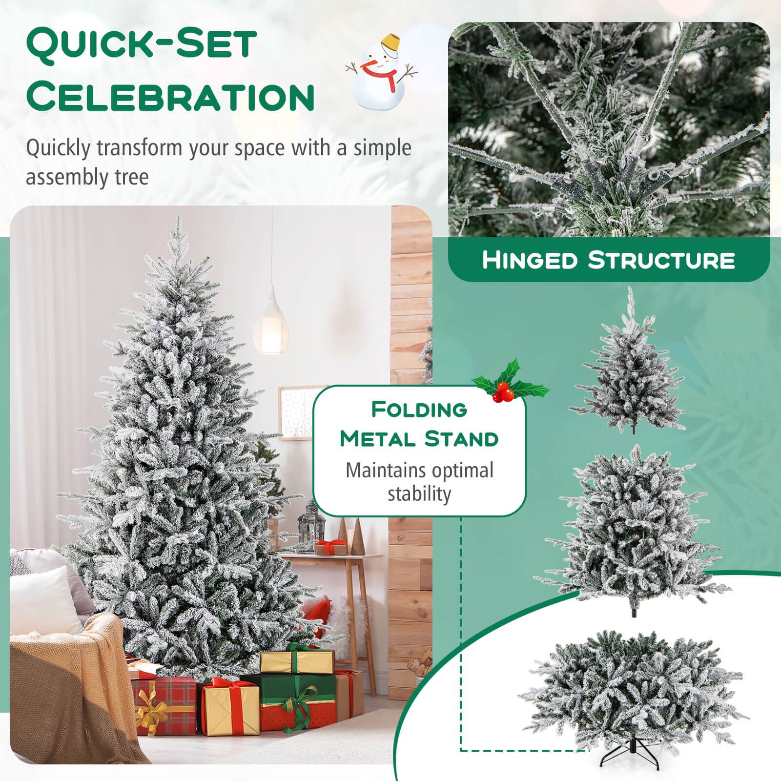 Quick-Set Celebration: Quickly transform your space with a simple assembly tree. Hinged Structure: Folding Metal Stand: Maintains optimal stability.
