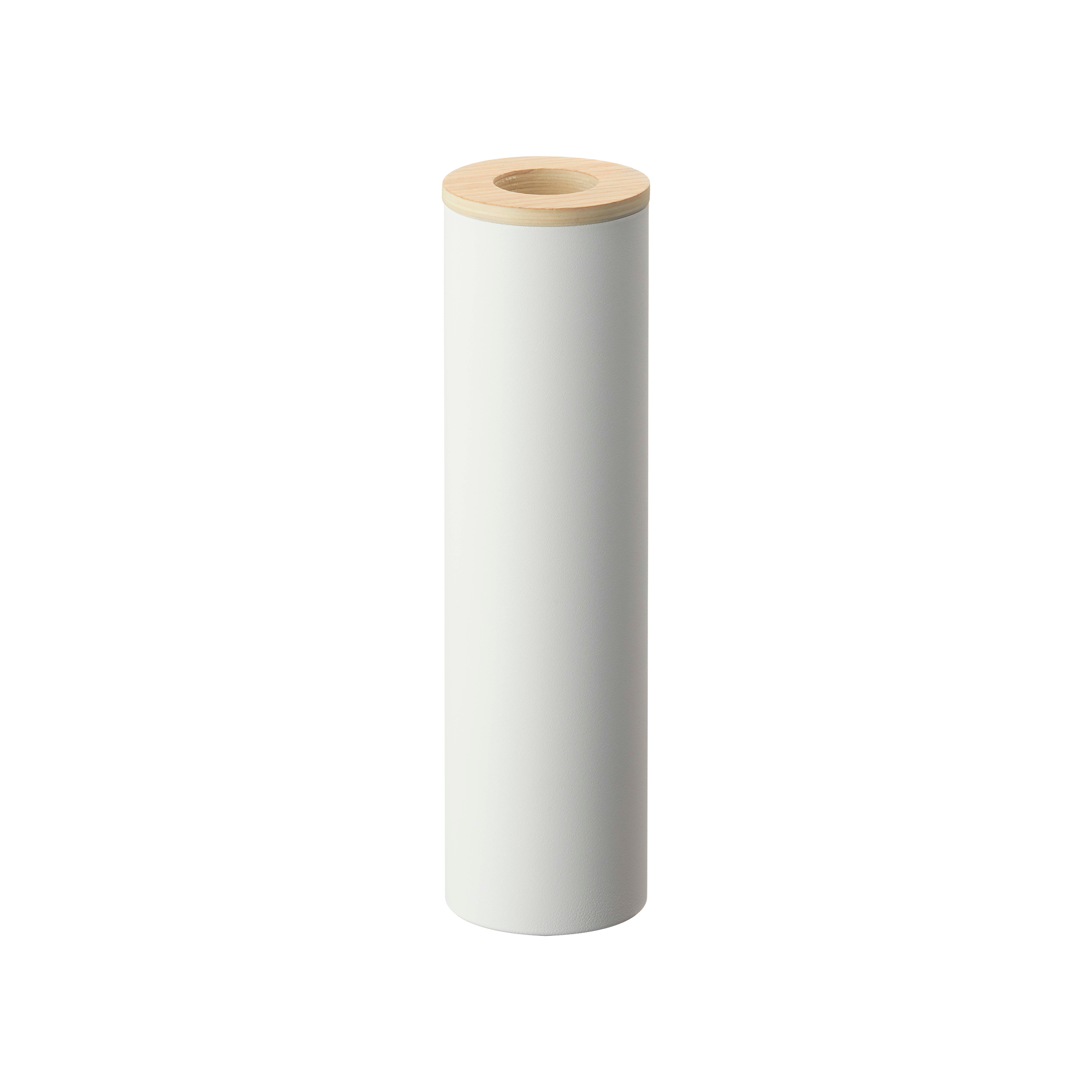 Angle. Yamazaki Home - Round Tissue Case - Steel + Wood - Walnut.