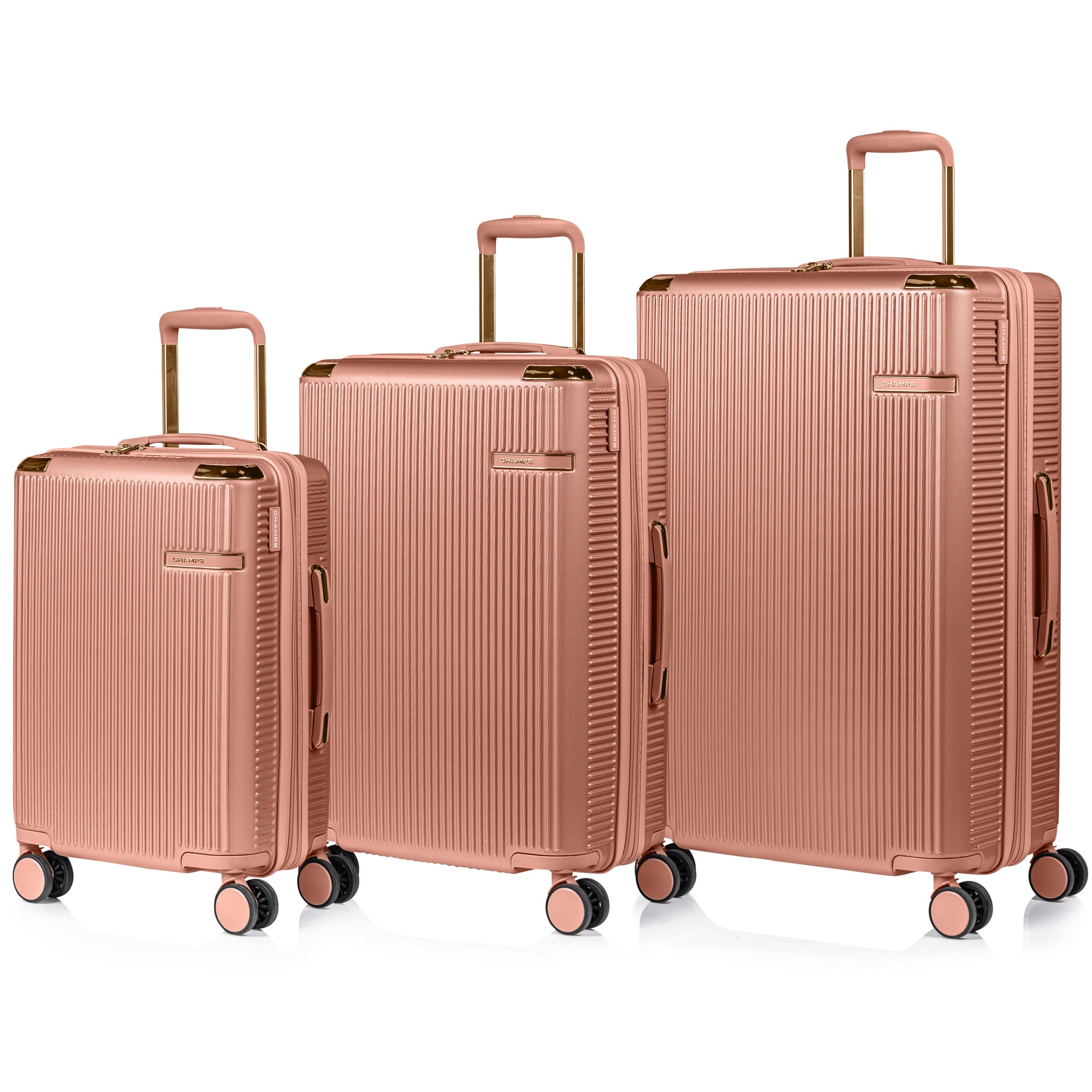 Front. Champs - Legacy 3-Piece Luggage Set - Rose Gold.