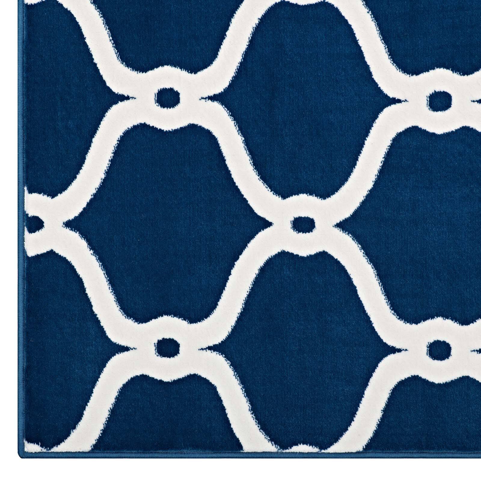 Alt View 1. Modway - Beltara Chain Link Transitional Trellis Area Rug - Moroccan Blue and Ivory.