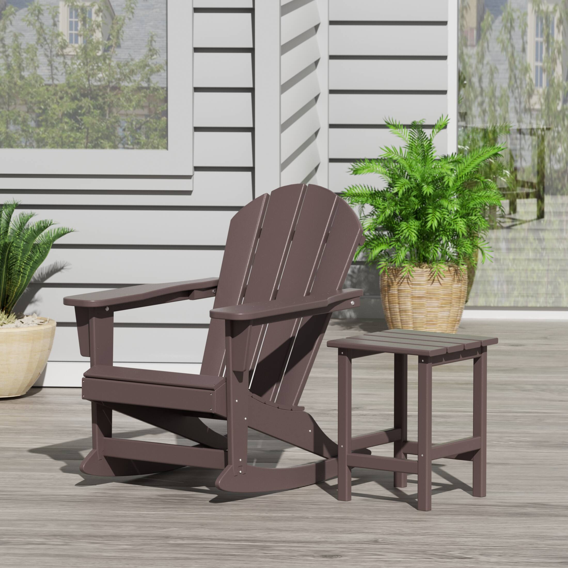 Angle. WestinTrends - WestinTrends Malibu Outdoor Patio Rocking Adirondack Chairs with Side Table Set - Dark Brown.