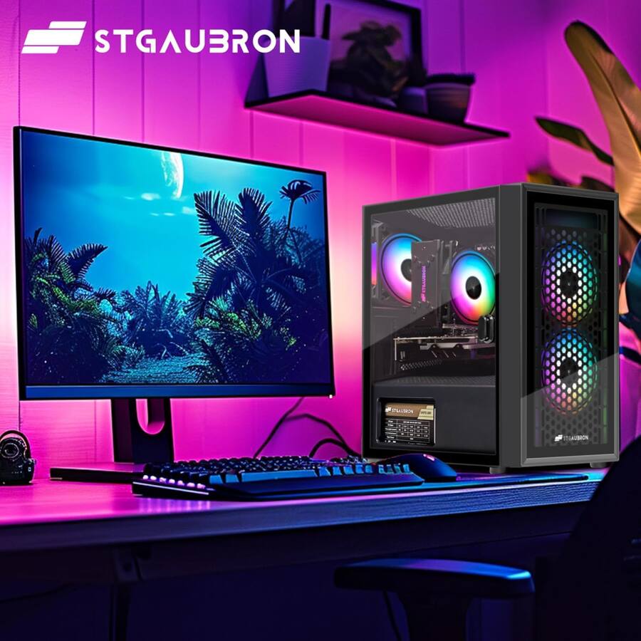 STGAubron PC Desktop Gaming Intel I5-8600, RX 550 4G, 16GB RAM, 512GB SSD, Win11