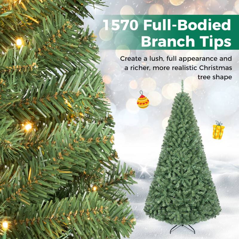 WELLFOR 7 ft Pre‑Lit Artificial Christmas Tree, Hinged Xmas Tree with ...