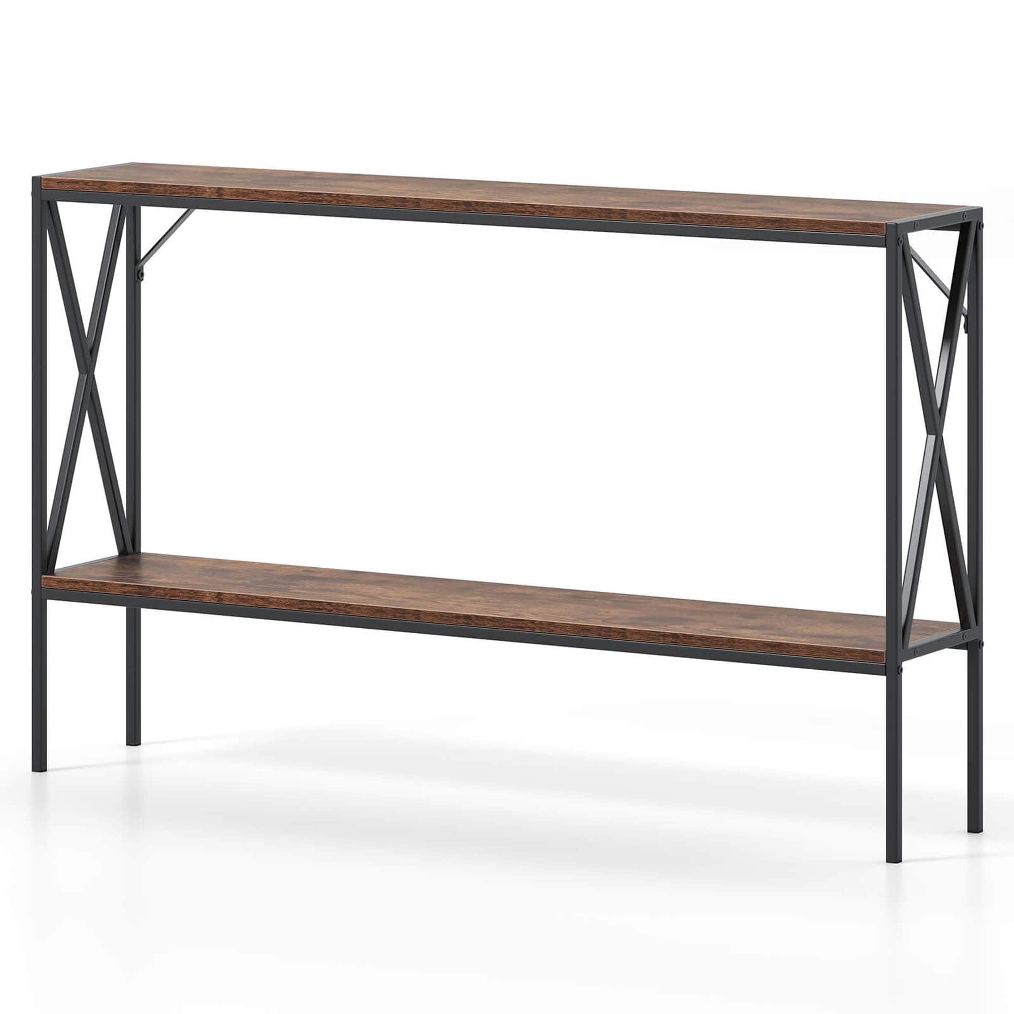 Front. Costway - Narrow Console Table 2-Tier Entryway Table with Storage 2 Support Bars Sofa Table - Black.