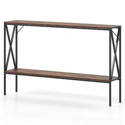Front. Costway - Narrow Console Table 2-Tier Entryway Table with Storage 2 Support Bars Sofa Table - Black.