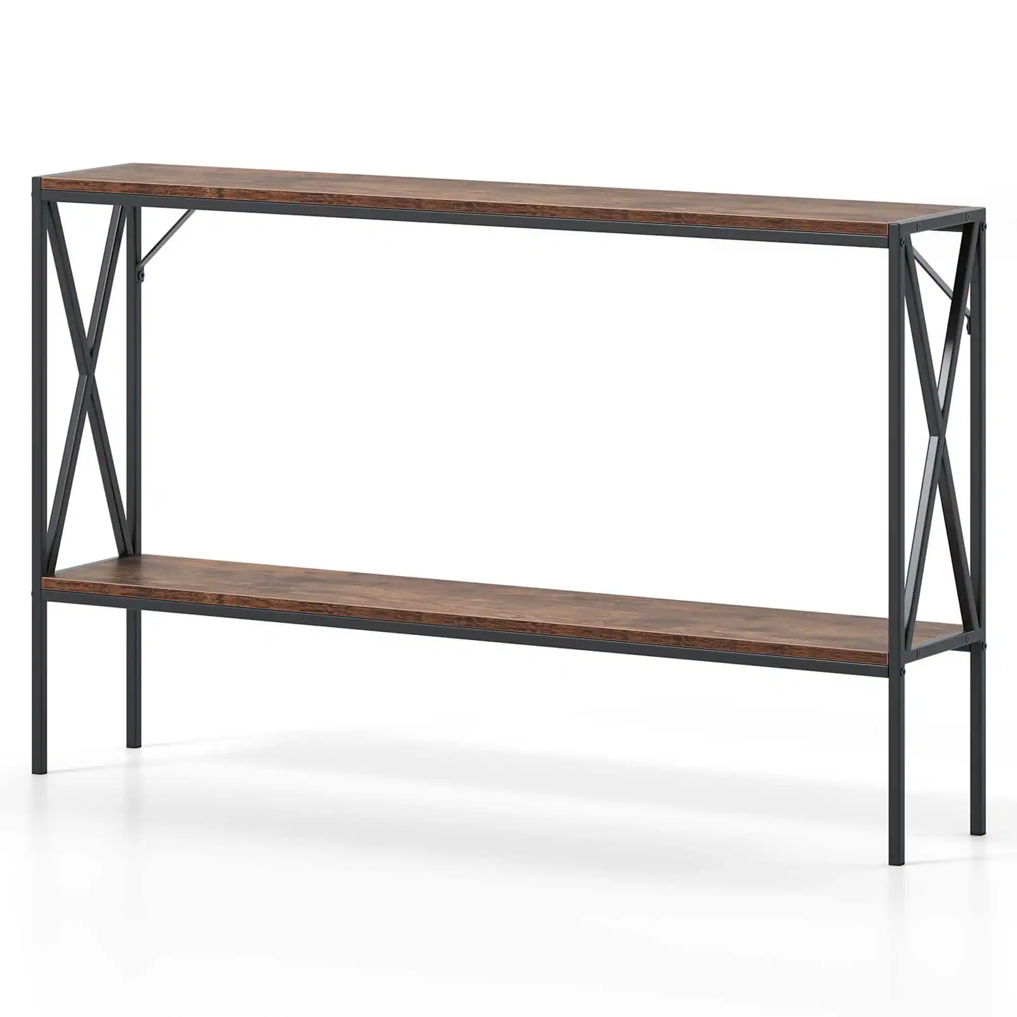 Costway - Narrow Console Table 2-Tier Entryway Table with Storage 2 Support Bars Sofa Table - Black