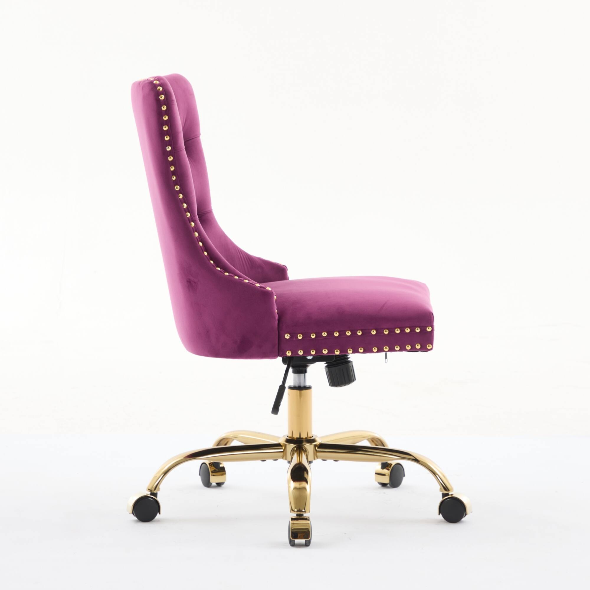 Alt View 1. GOODSILO - Modern Velvet Upholstered Office Chair with Tufted Button Design and Golden Metal Base for Home Workspace - Purple.