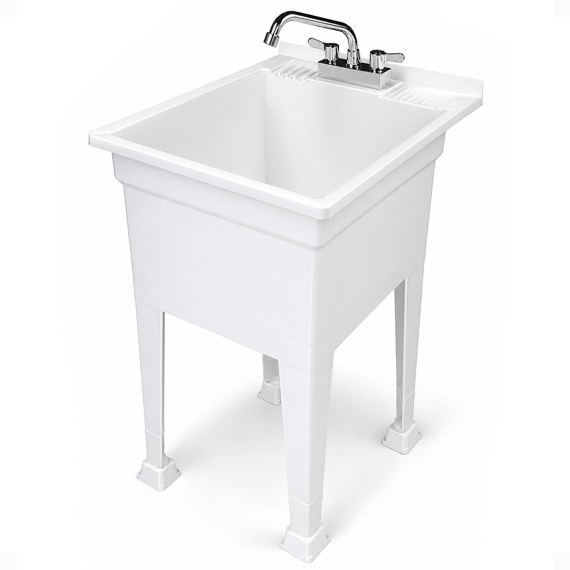 Photos - Bathroom Sink Swing UTILITYSINKS - Plastic 18” Freestanding Utility Tub Sink with  Faucet - White 999-7002 