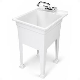 UTILITYSINKS - Plastic 18” Freestanding Utility Tub Sink with Swing Faucet - White