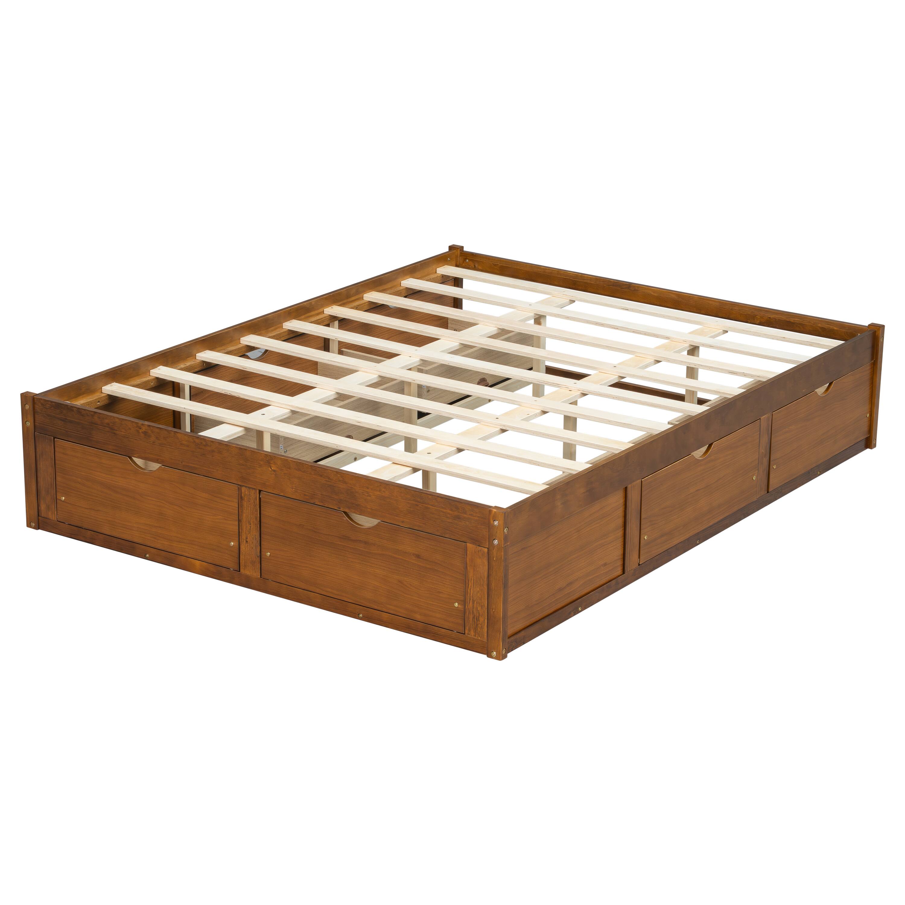 Back. Whisen - Storage Platform Bed with 6 Spacious Pull-Out Drawers for Bedroom - Walnut.